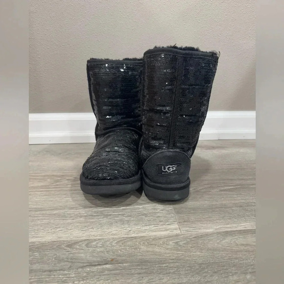 Ugg Australia Glitter Sequin Boot Black Size 8 - Picture 6 of 10